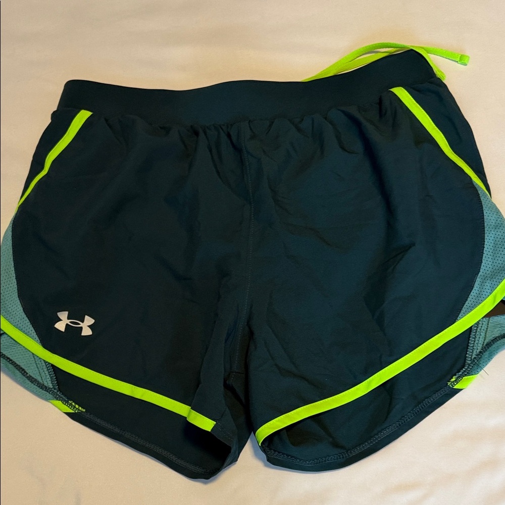 Under Armour Black and Lime Green Running Shorts